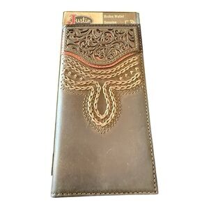 Justin Genuine Leather Rodeo Wallet – Brown with Tooled Accent